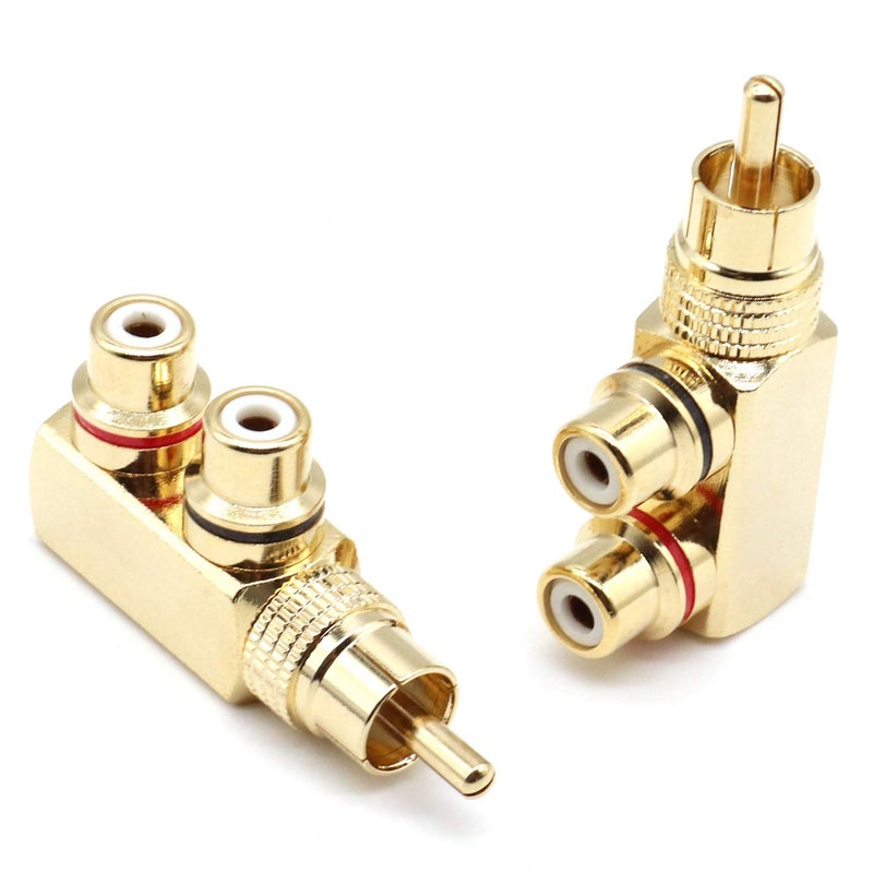 LOCHSOEL RCA Splitter Adapter,Right Angle RCA Male to 2 Female AV Splitter Adapter Gold Plated Connector(2Pack) - Image 3
